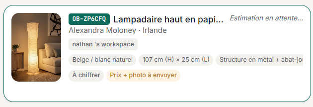 Estimation en attente dans l'application OrderBridge