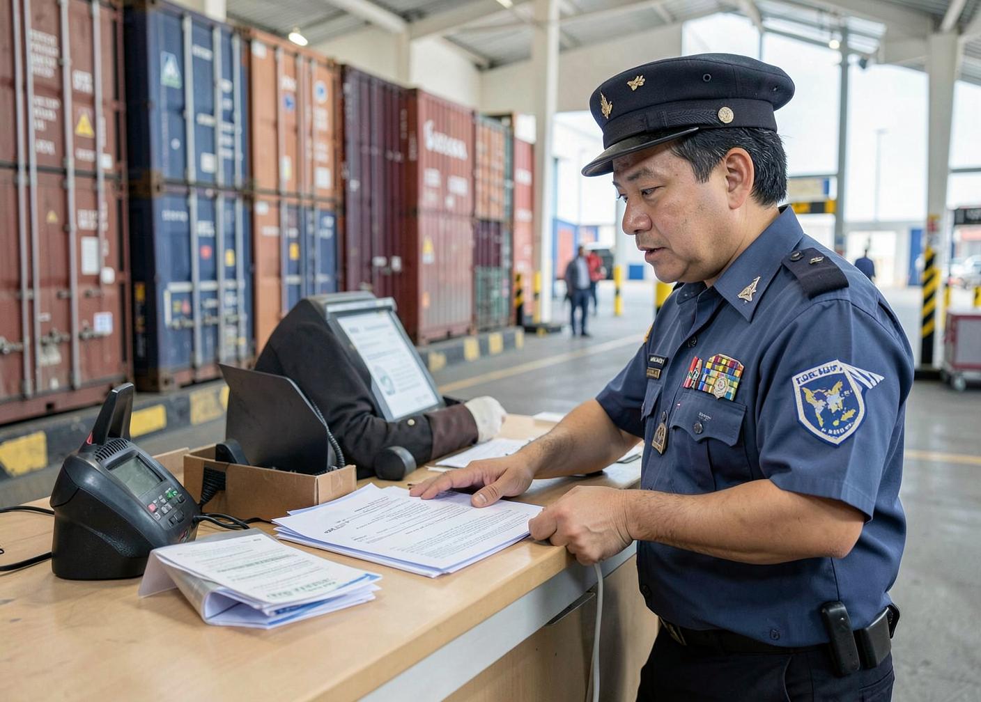 Illustration d'un contrôle douanier de documents d'import