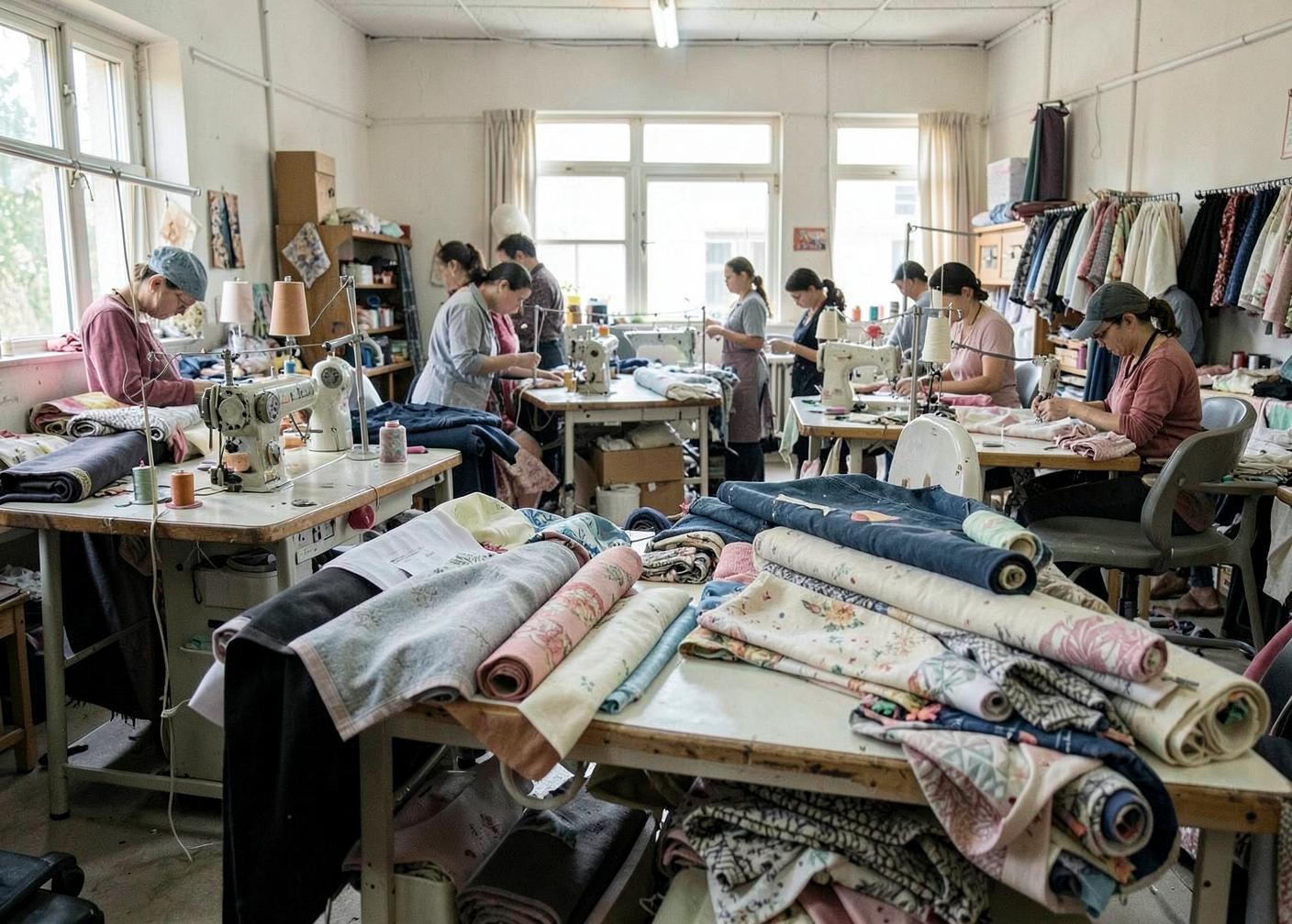 Illustration d'un atelier textile de production