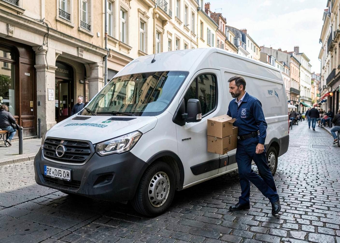 Illustration d'une livraison en ville par camionnette