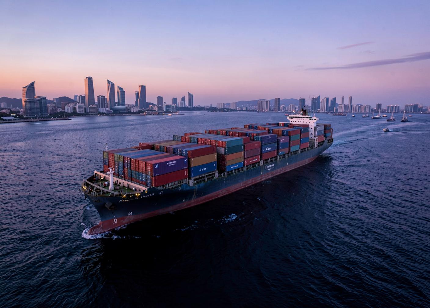 Illustration d'un porte-conteneurs sur une route maritime