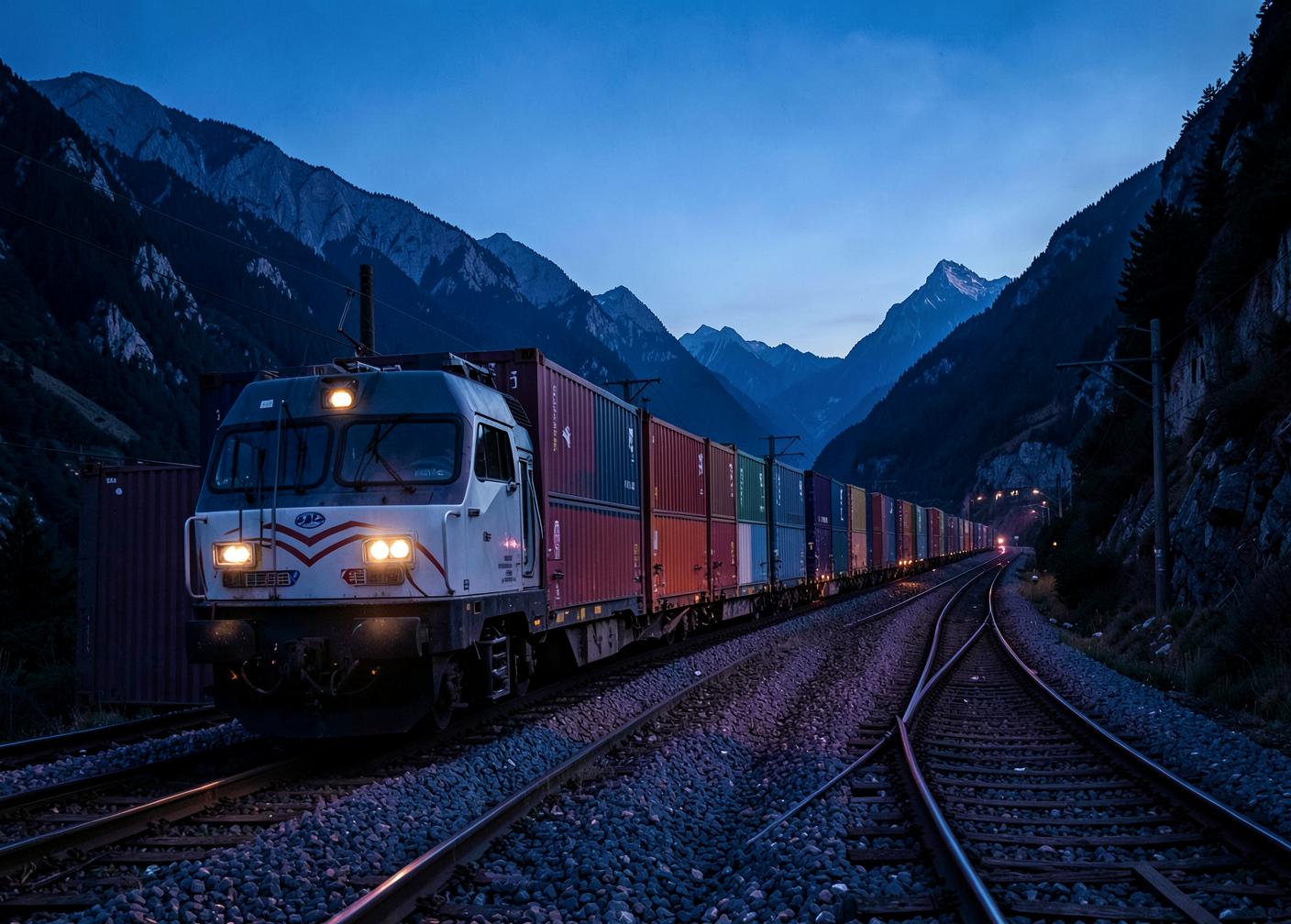 Illustration d'un train de fret transportant des conteneurs