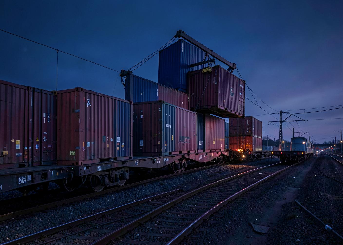 Illustration du chargement de conteneurs sur un train de fret